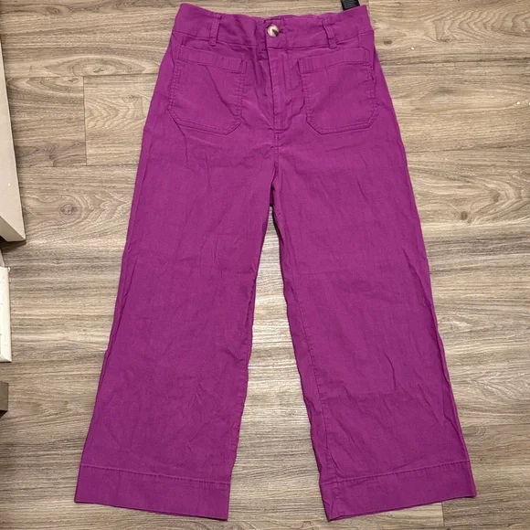 Anthropologie Maeve The Colette Pant Linen Wide Leg Trouser Purple Ankle Sz: 31 - Picture 2 of 10